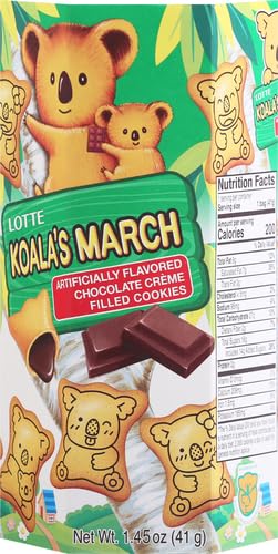 Crisp wafer and smooth filling in Lotte Koala's March Chocolate Cream snack.