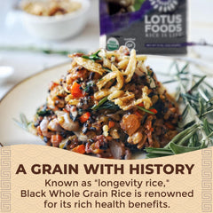 Lotus Foods Forbidden Rice cooked dish reveals vivid purple hue and sheen