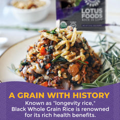 Lotus Foods Forbidden Rice cooked dish highlighting rich color and texture.