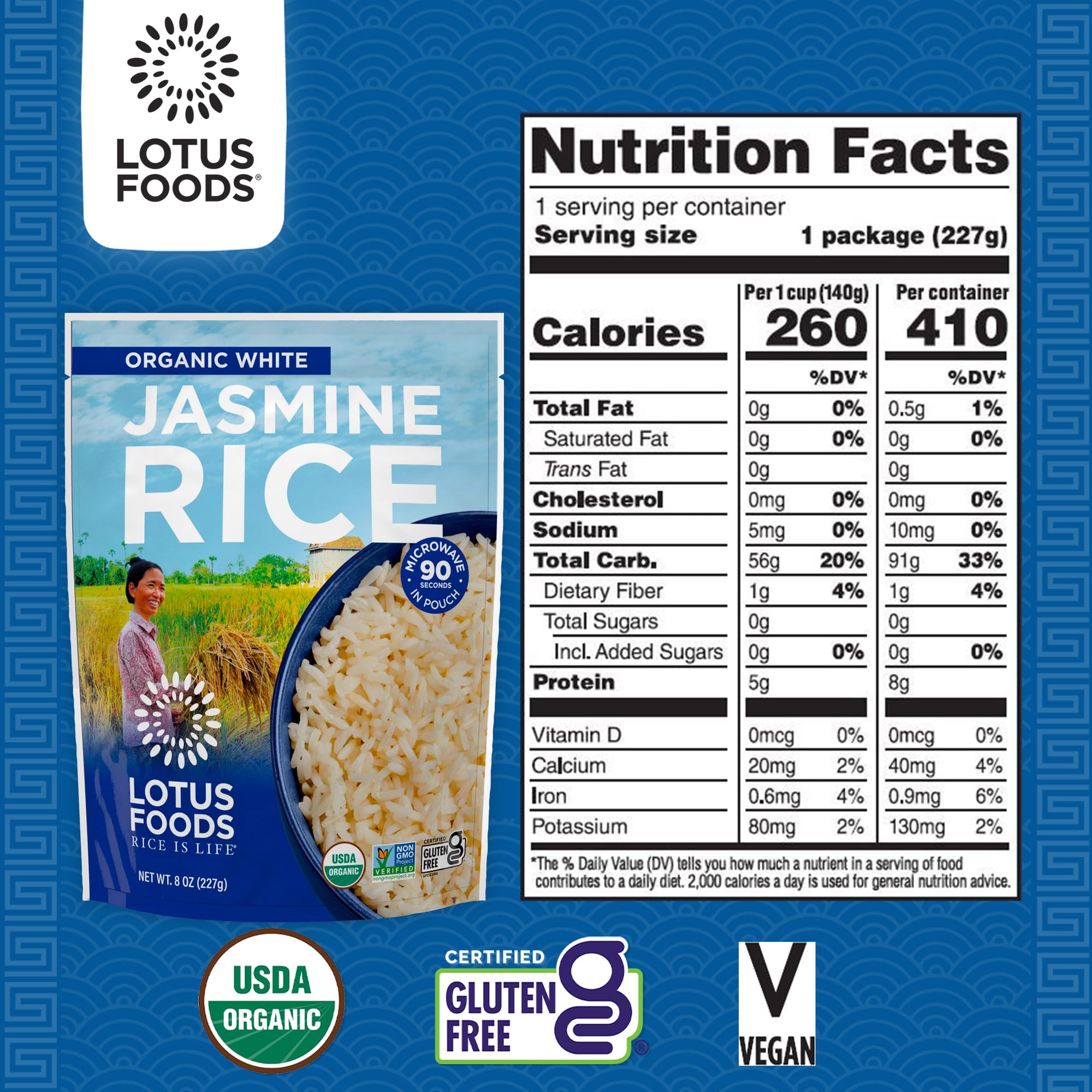 Microwave-ready Lotus Foods rice heats in about 90 seconds.