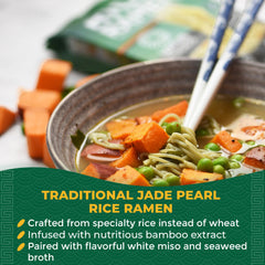 Lotus Foods Jade Pearl ramen bowl with miso soup highlighting quick gluten-free meal options