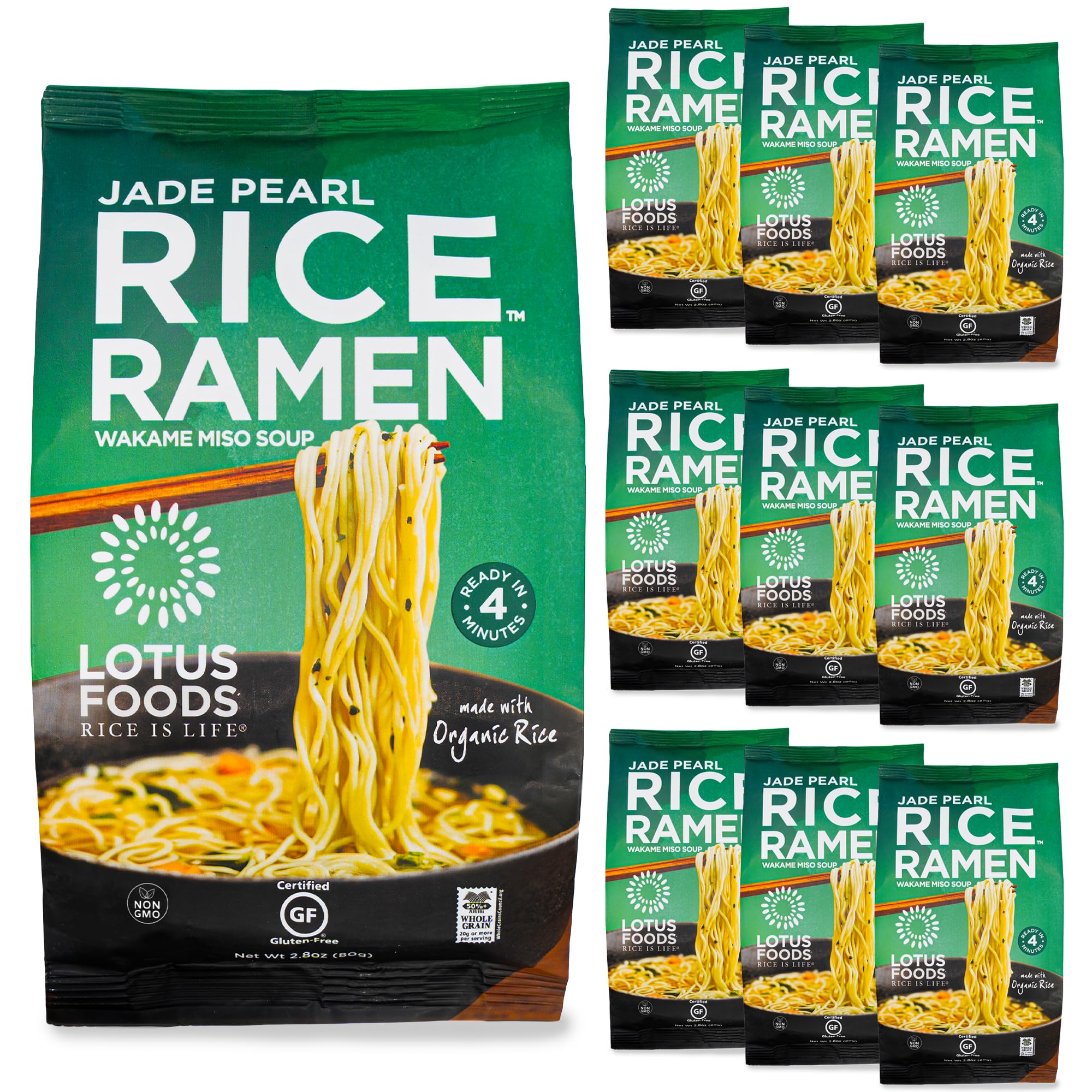 Lotus Foods Jade Pearl Rice Ramen packaging showcasing gluten-free noodles for a versatile pantry staple