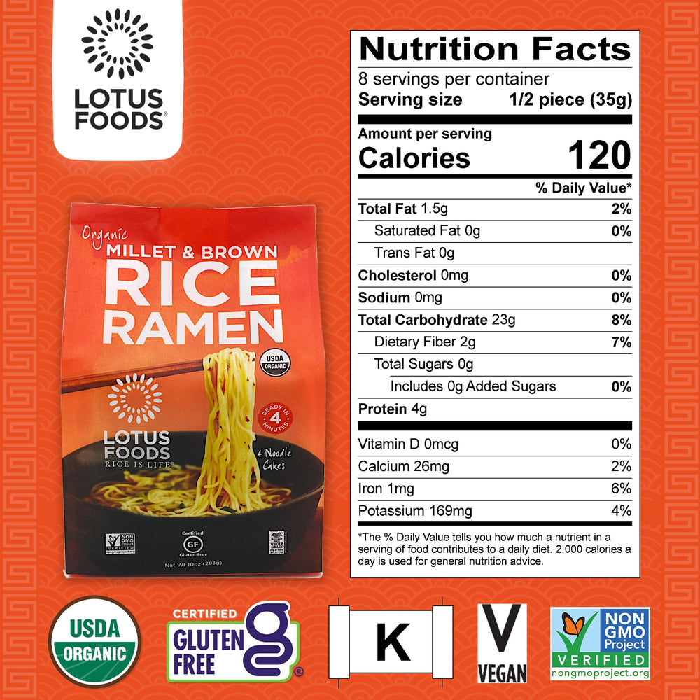 Lotus Foods Millet-Brown Rice Ramen cooked in a bowl, quick meal with savory aroma.
