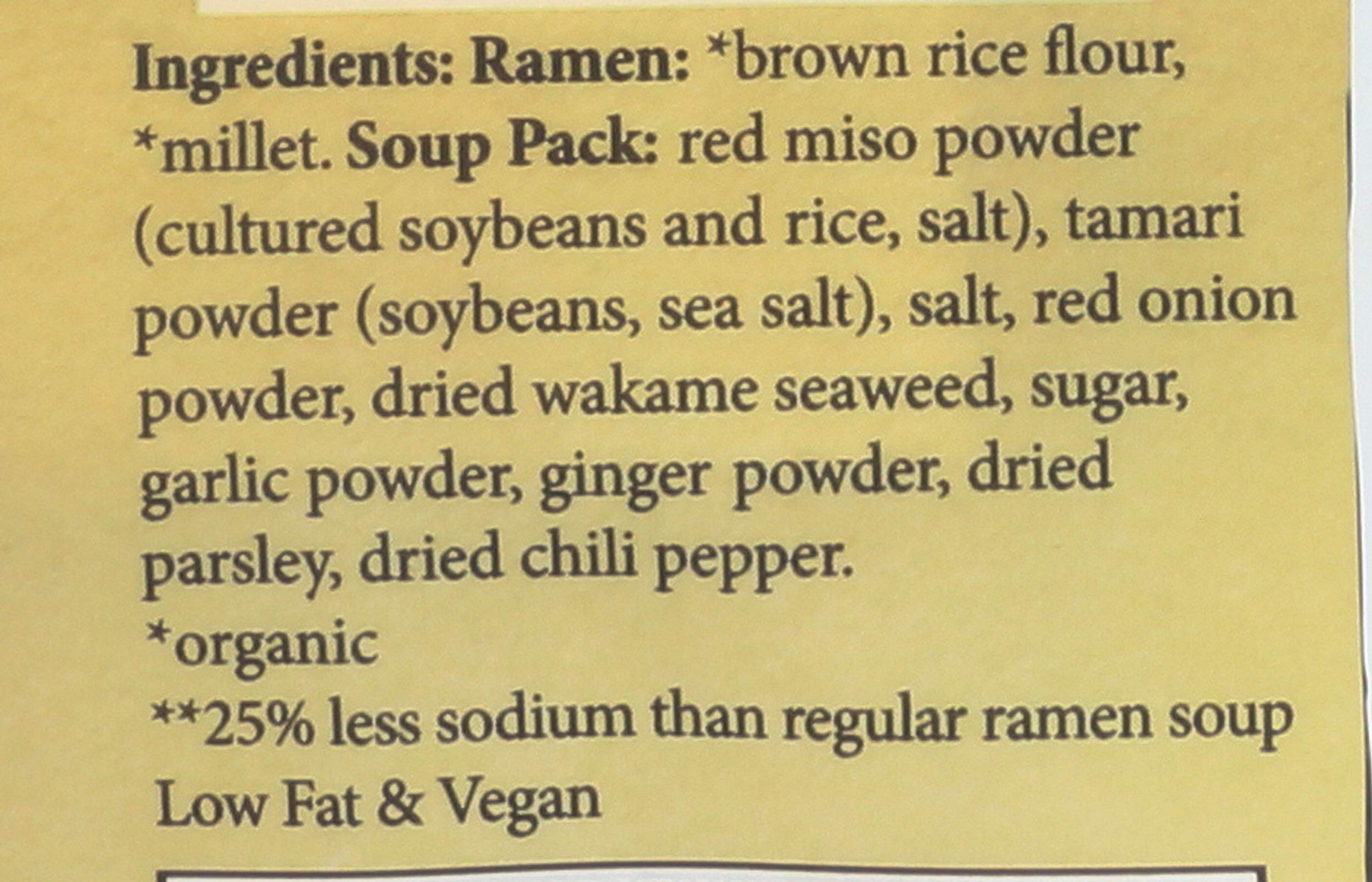 Lotus Foods Organic ramen ingredients view, millet and brown rice blend for texture.