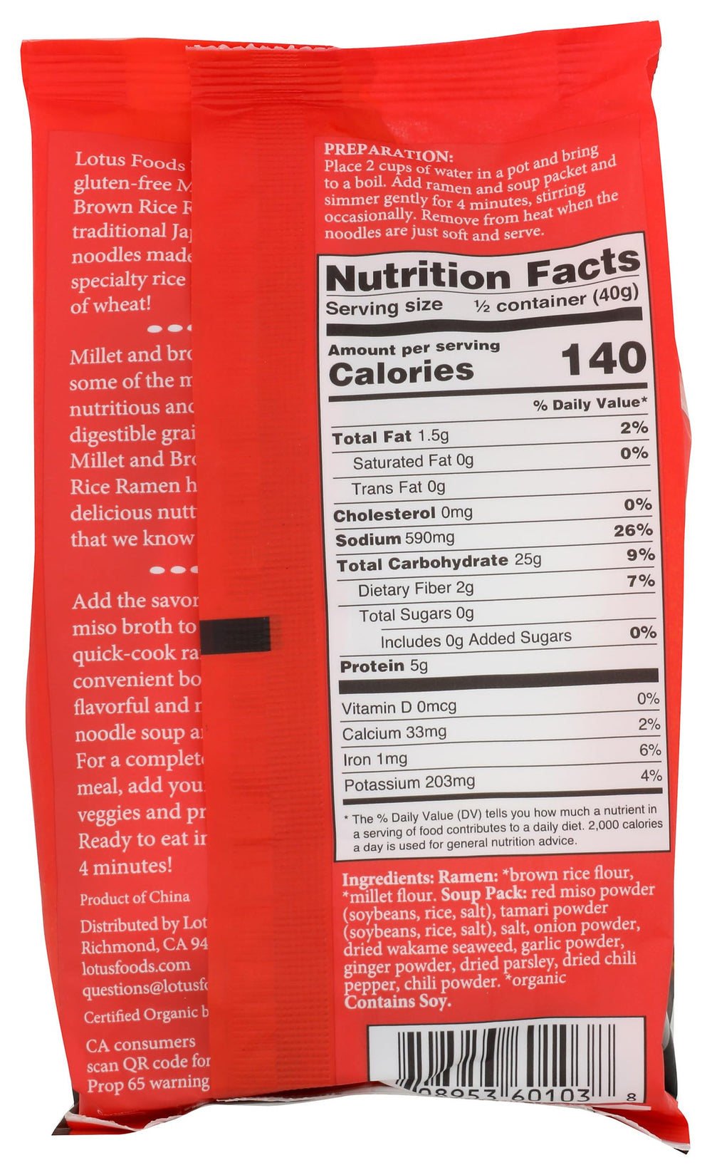 Lotus Foods Organic Ramen Miso Millet & Brown ready bowl, convenient weeknight choice.