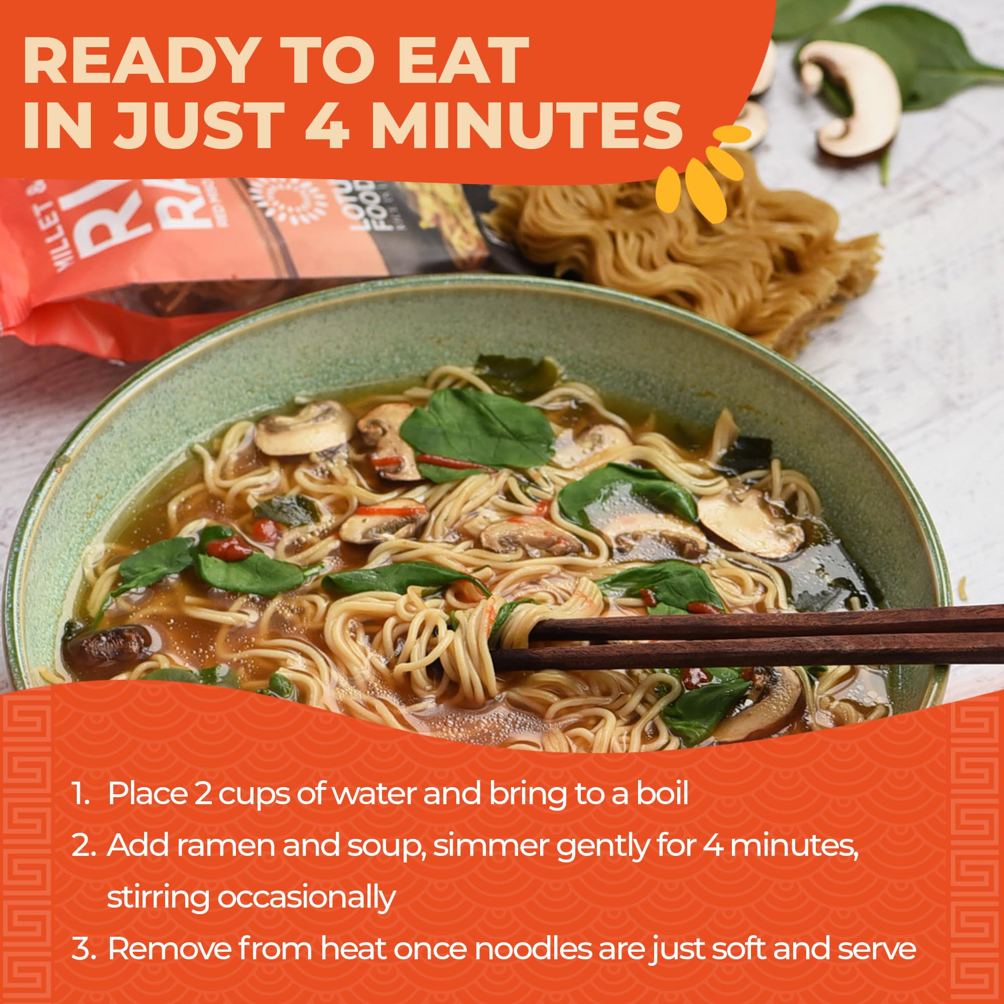 Lotus Foods pack-of-10 ramen image depicting convenient 2.8 oz bags for meal prep