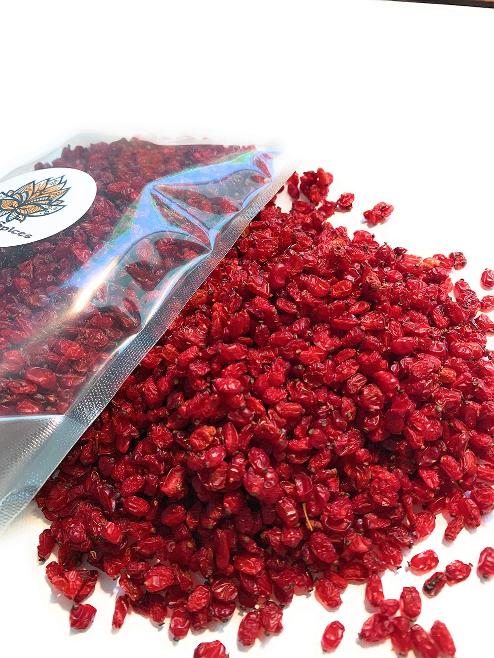 Lotus Spices Zereshk barberries closeup reveals ruby tart berries ideal for rice