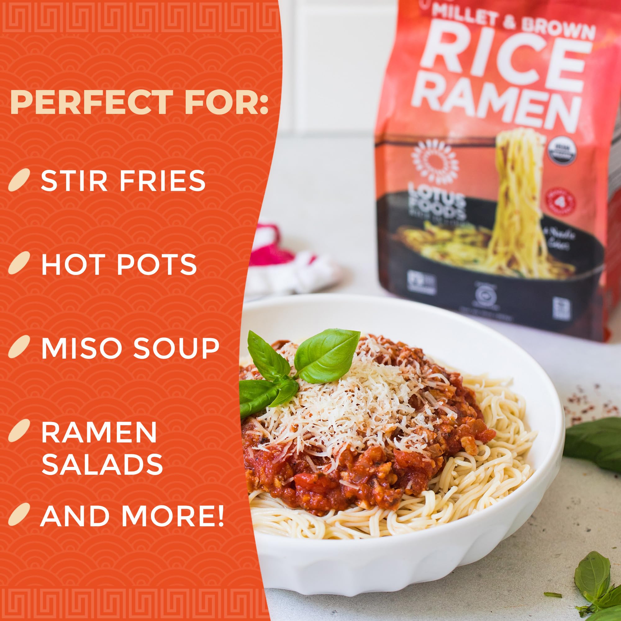 Ethically sourced Lotus Foods ingredients highlight sustainable farming.
