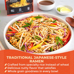 Gluten-free ramen ingredients by Lotus Foods using brown rice and millet flours.