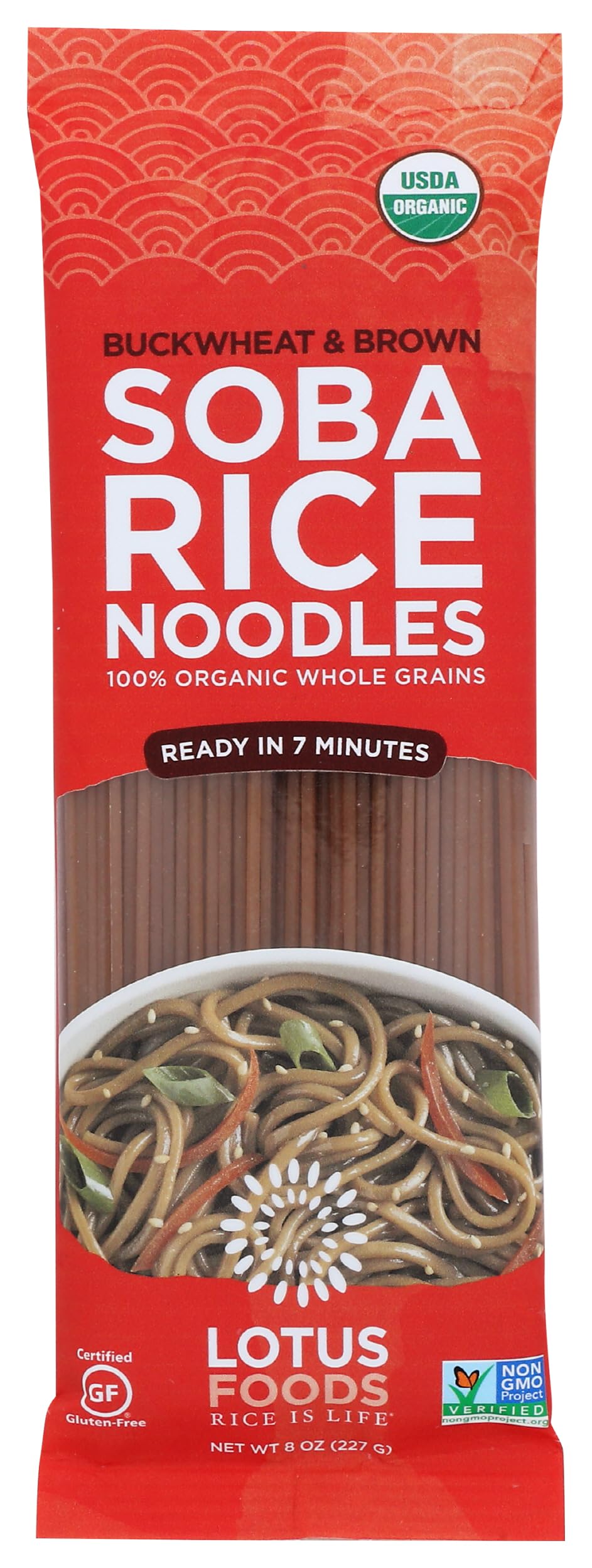 Lotus Foods brown rice soba noodles pack, ideal for quick weeknight dinners