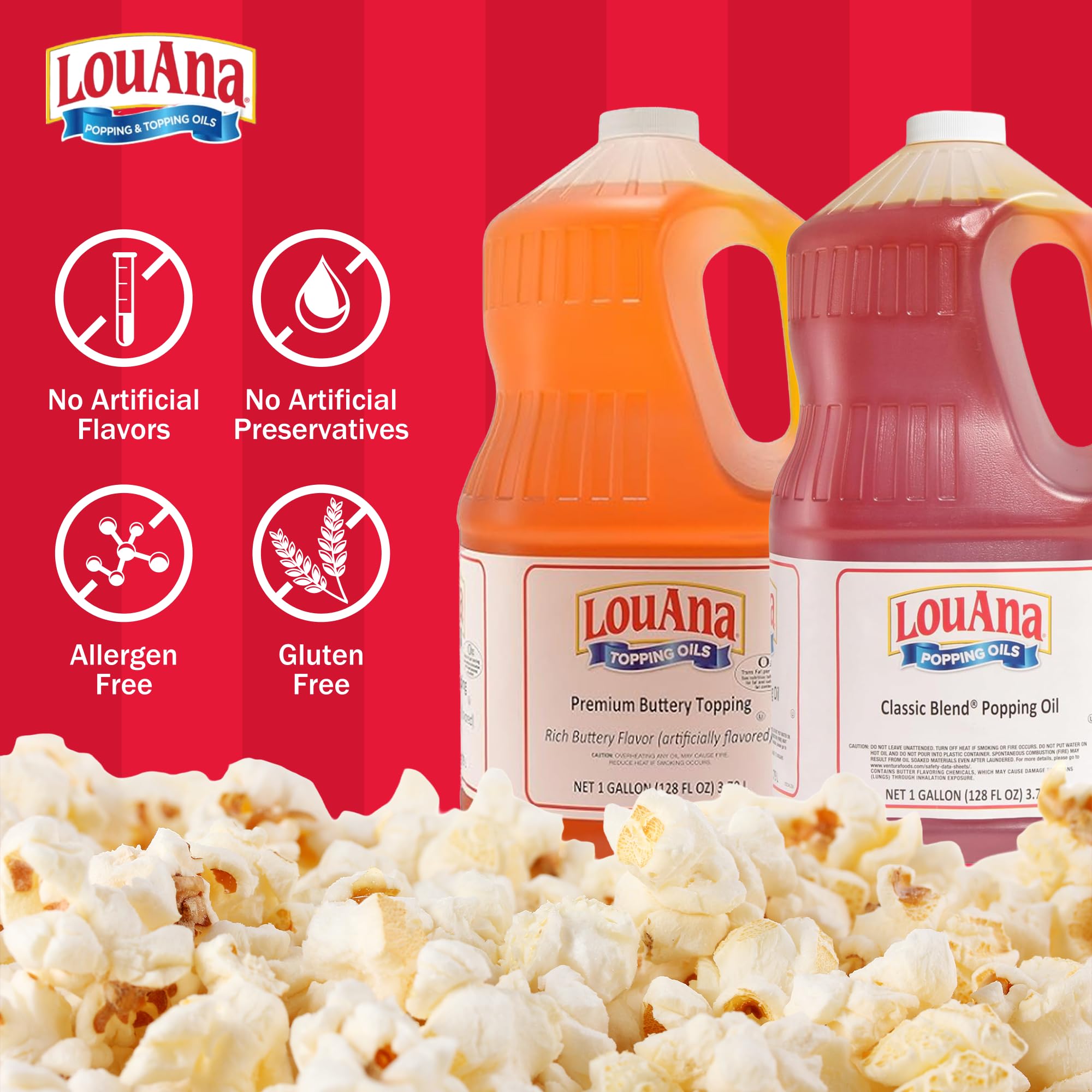LouAna Premium Buttery Popcorn Oil evokes theater-style aroma for popcorn.