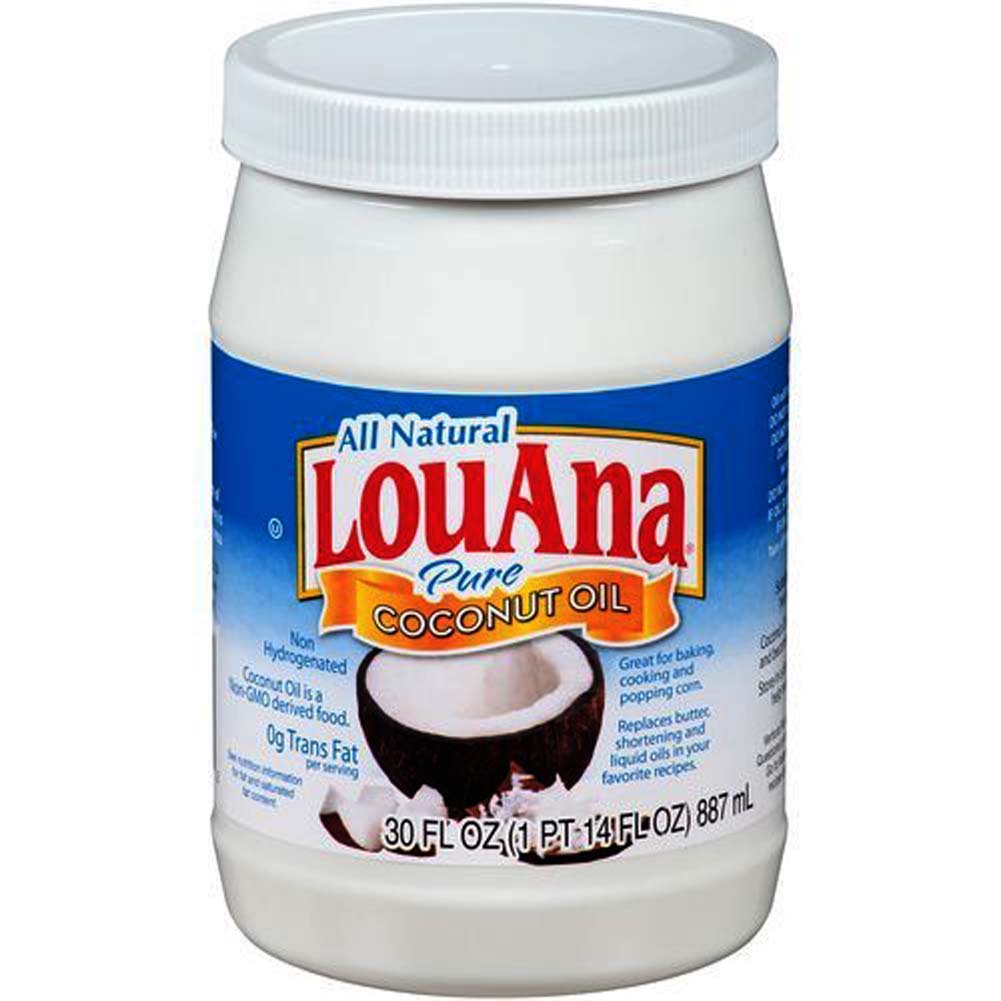 LouAna Pure Coconut Oil bottle for versatile cooking and skin care uses