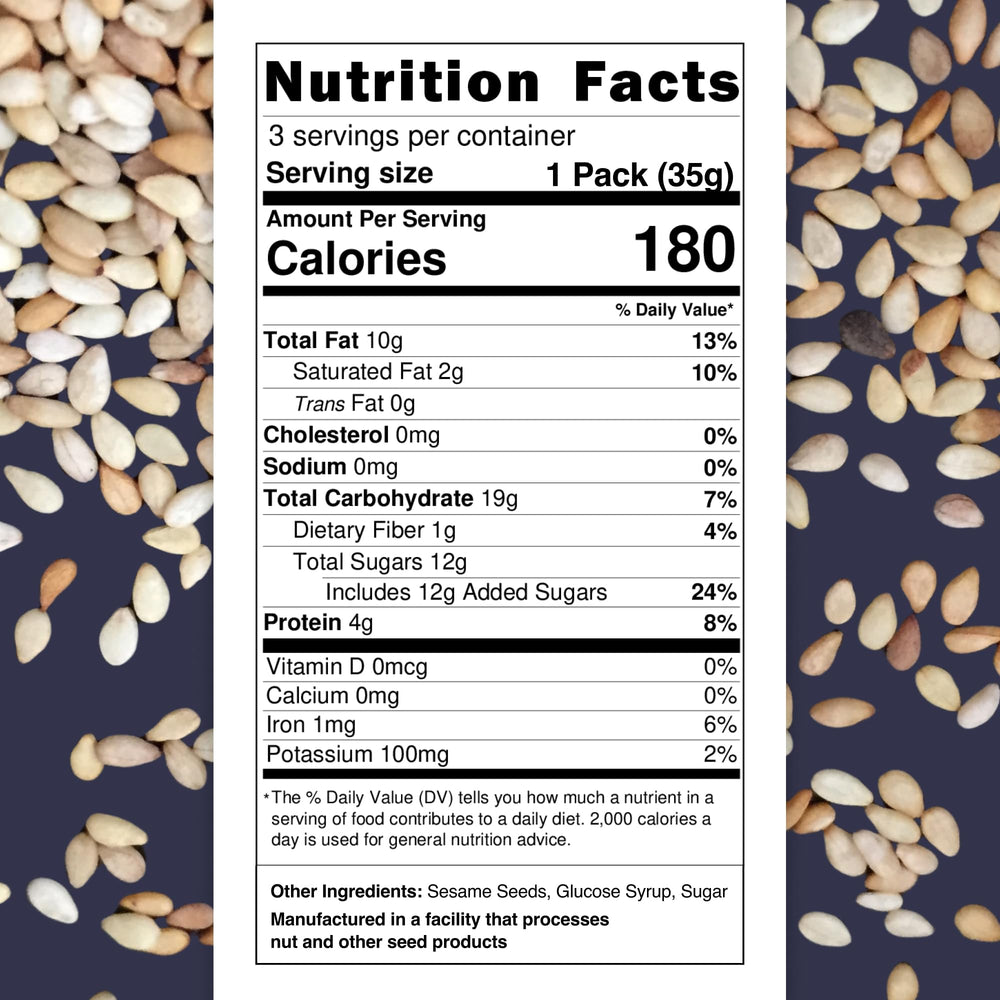 Loucks Original Sesame Snaps bar closeup-crunch: natural sesame flavor with clean ingredients.