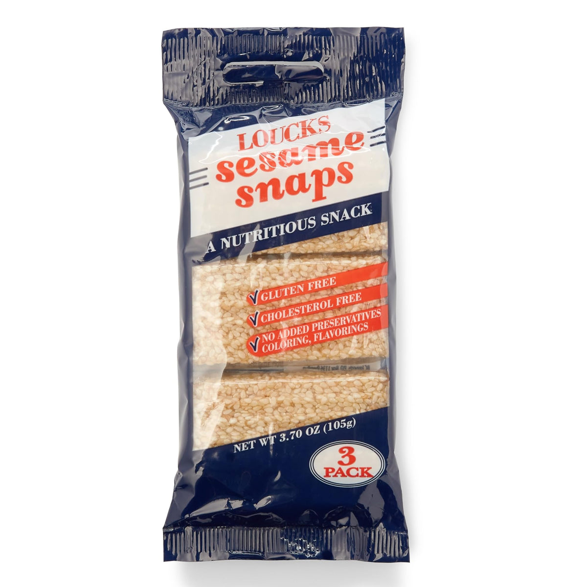 Loucks Original Sesame Snaps bar front: perfect vegan snack for busy mornings.