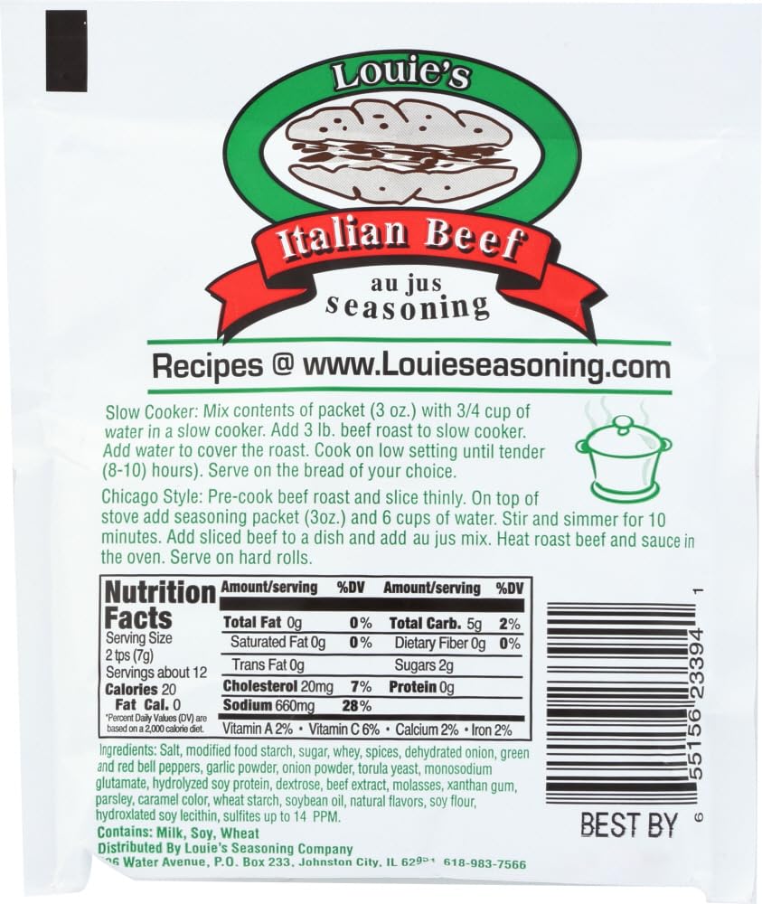 Louie's Italian Beef Seasoning jar side view with easy-grab lid.