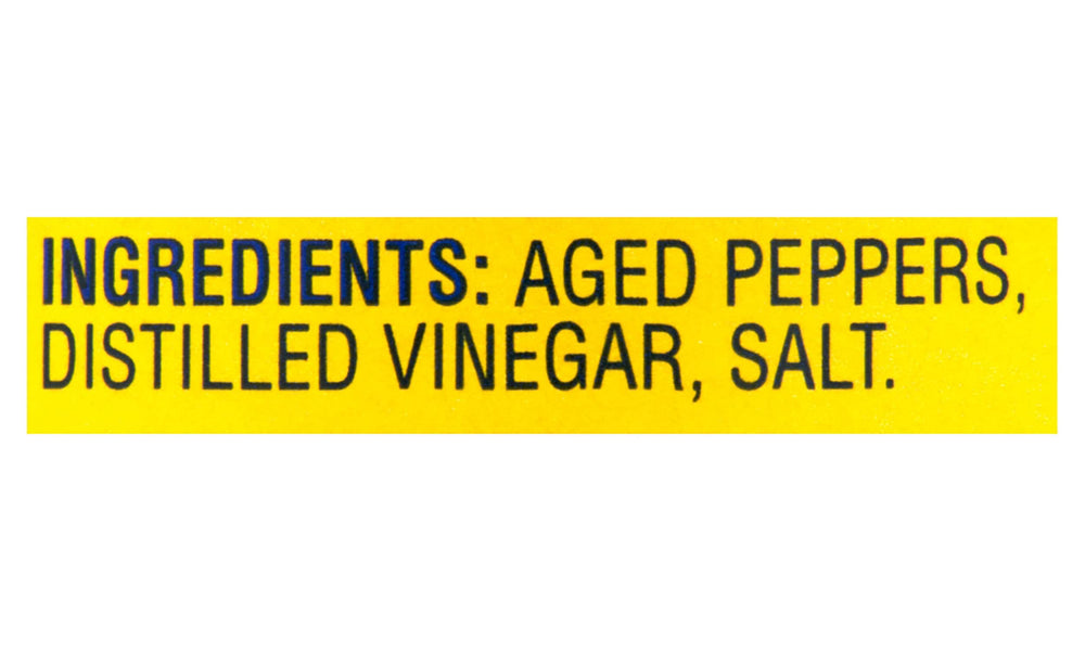 Close up of Original label with cayenne and vinegar notes.