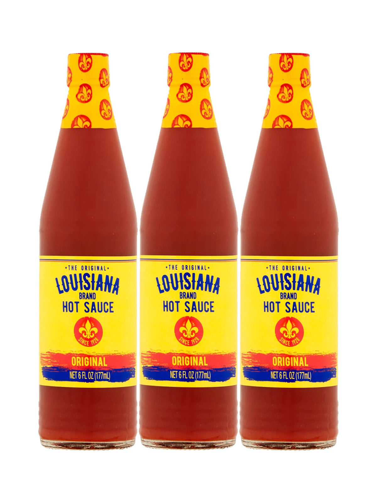 Louisiana Brand Hot Sauce Original: three-pack for versatile kitchen use.