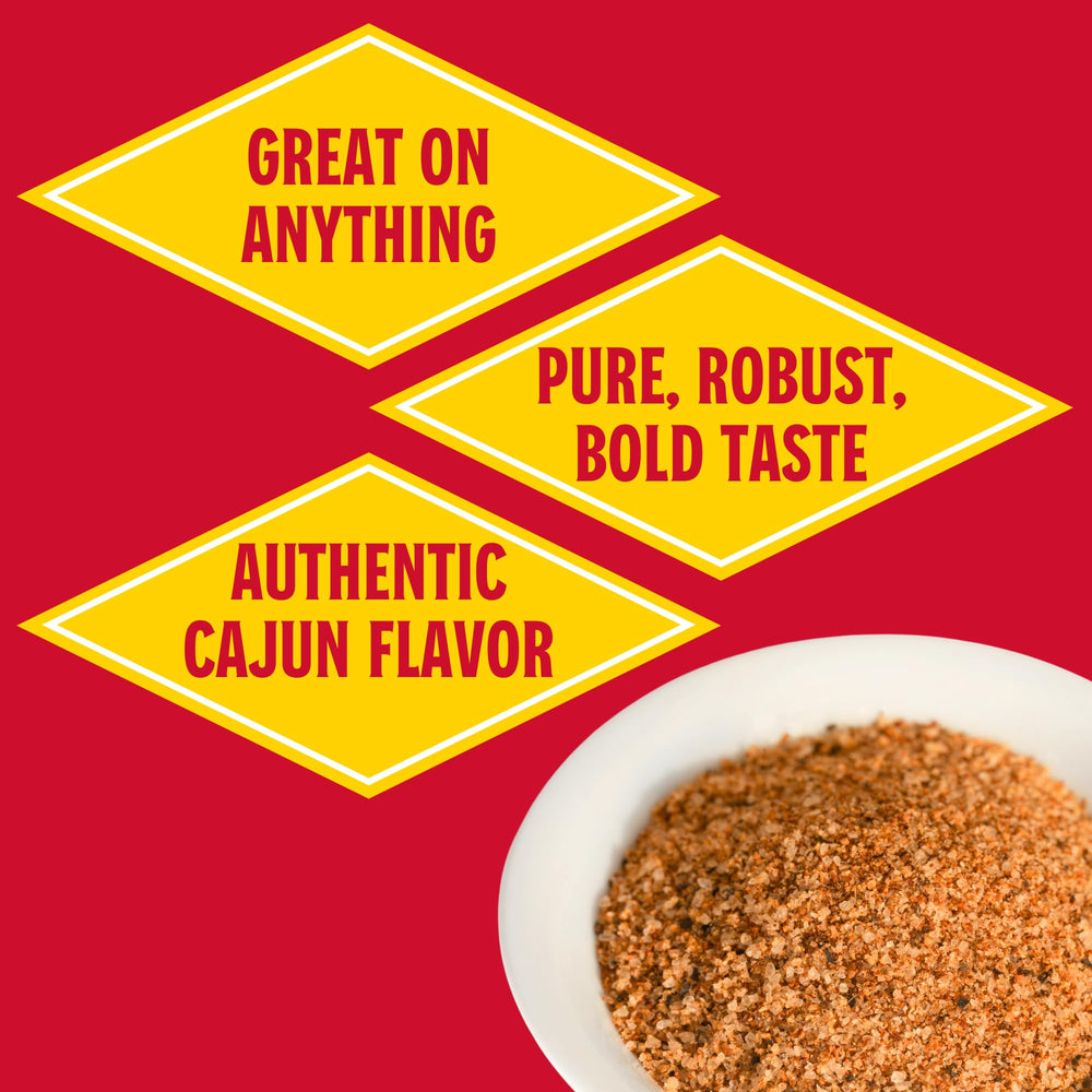 Louisiana Fish Fry Cajun Blackened Seasoning package on a kitchen shelf