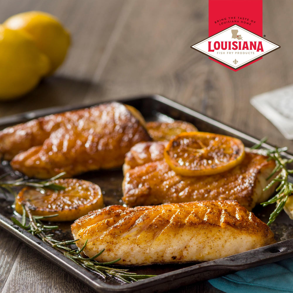Louisiana Fish Fry Cajun Blackened Seasoning adds crust to chicken in pan