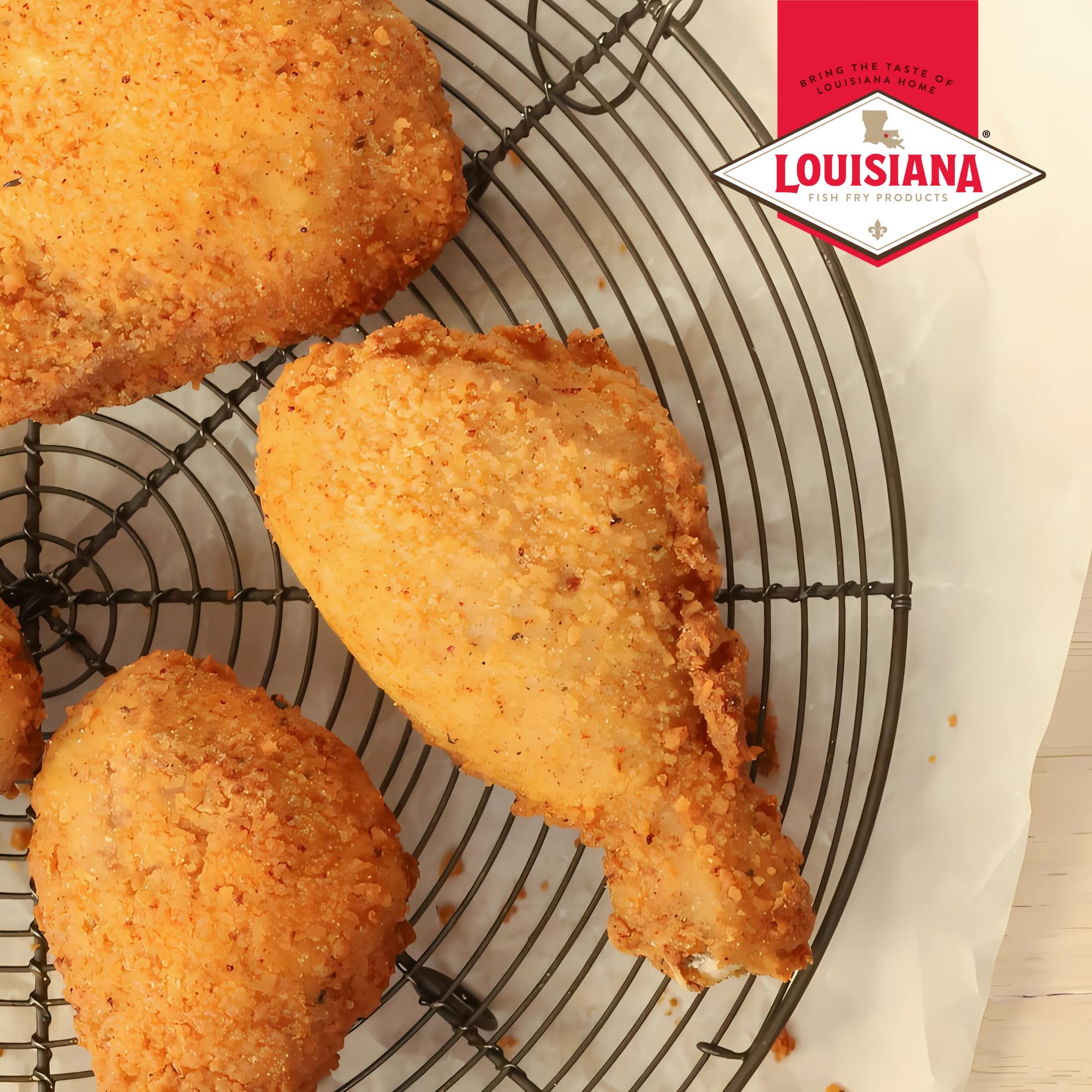 Louisiana Fish Fry Classic Fried Chicken Keto Coating plated chicken with sides shows versatile serving options.