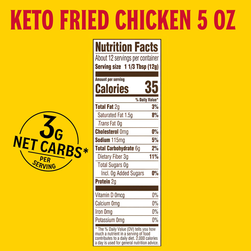 Louisiana Fish Fry Classic Fried Chicken Keto Coating pack back lists ingredients and quick steps.