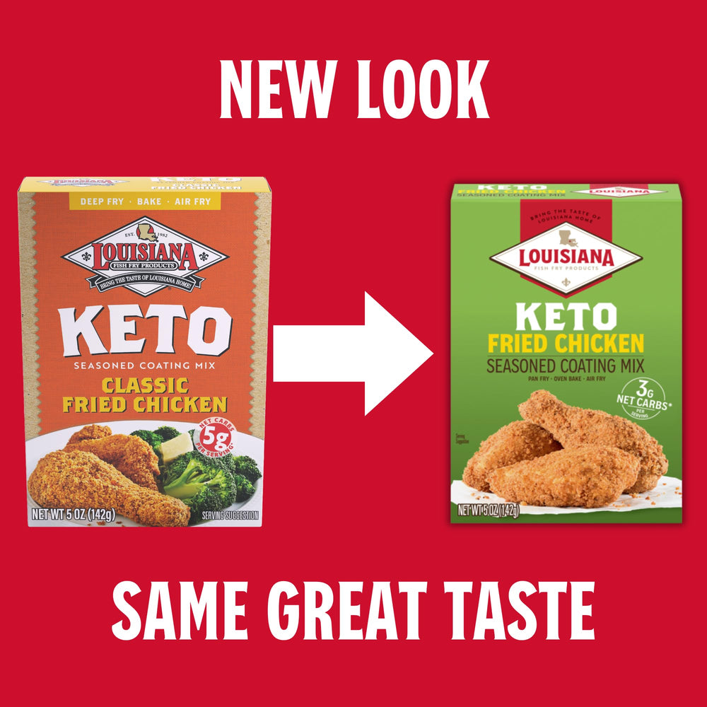 Louisiana Fish Fry Classic Fried Chicken Keto Coating texture close-up highlights spices for flavorful crust.