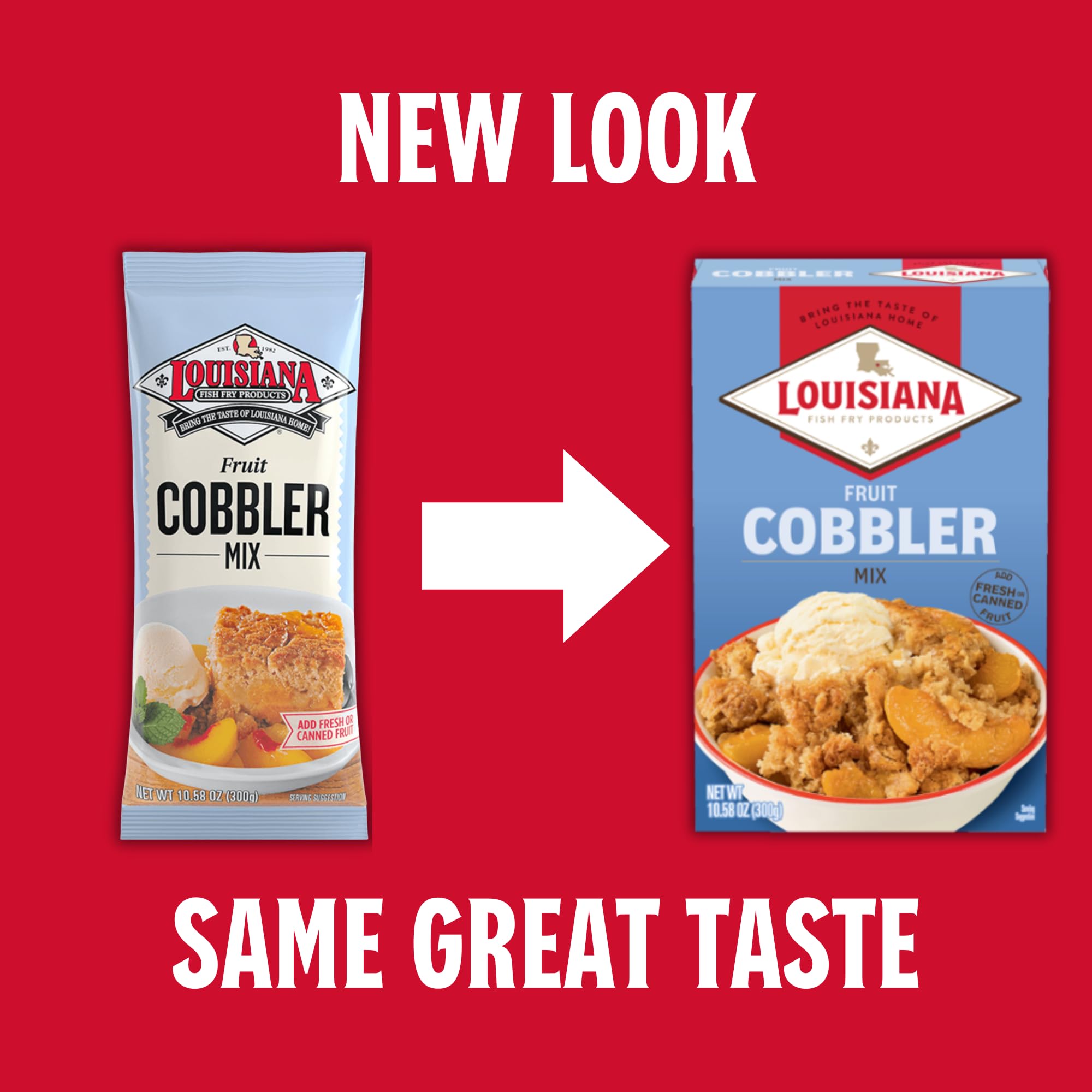 Louisiana Fish Fry Cobbler Mix served with vanilla ice cream