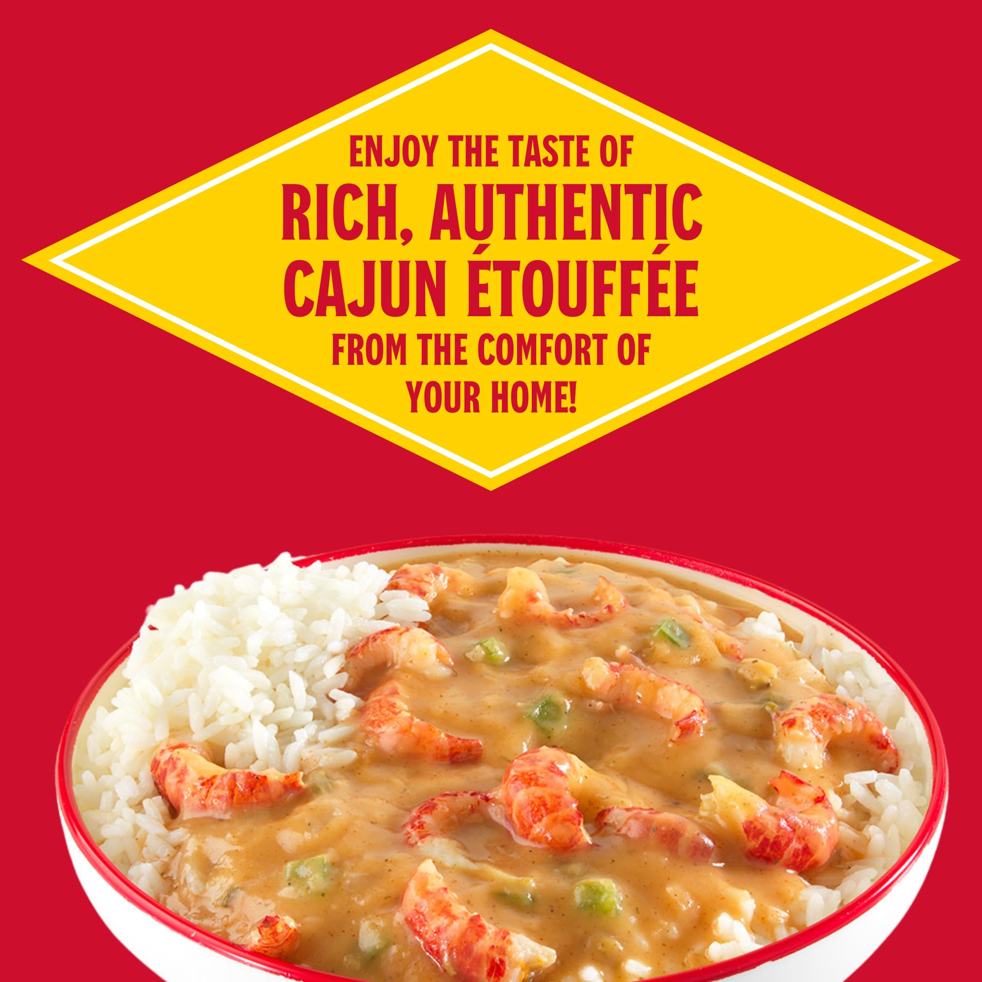 Louisiana Fish Fry Etouffee Base with shrimp ready to create seafood etouffée.