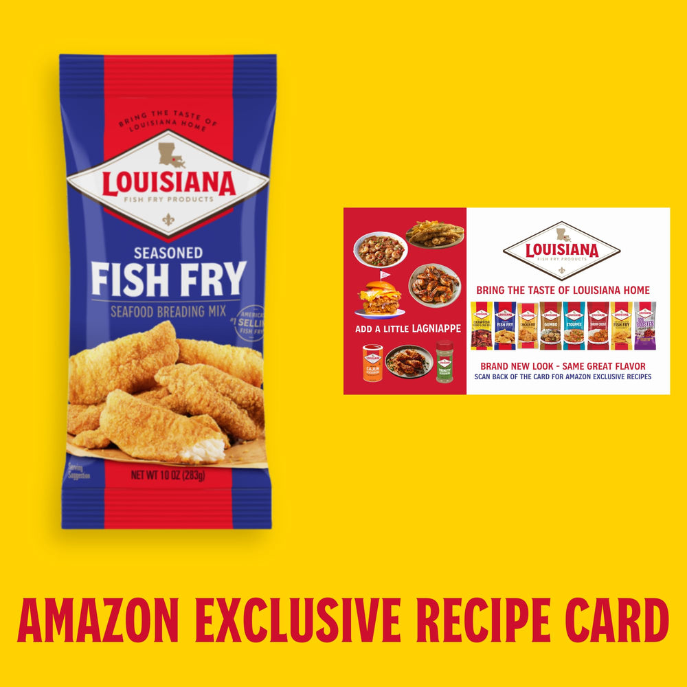 Family dinner plate featuring Louisiana Fish Fry seasoned coating.