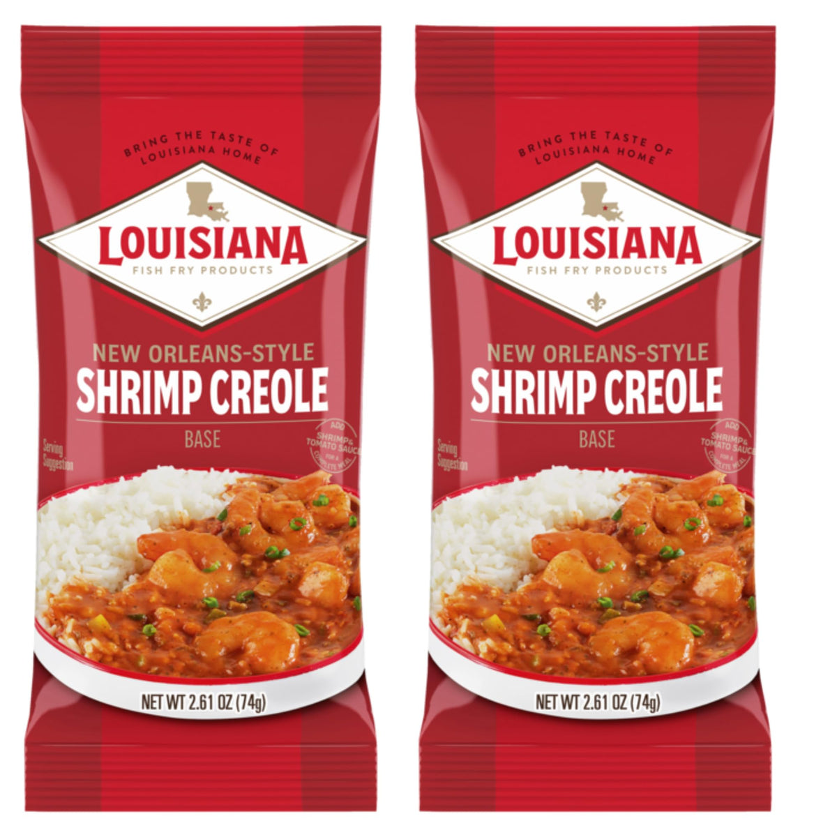 Louisiana Fish Fry Shrimp Creole Base bottle displaying authentic Cajun seasoning for quick meals