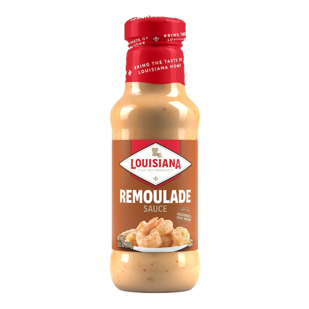 Louisiana Fish Fry Remoulade bottle front showcases bold flavor for seafood lovers.