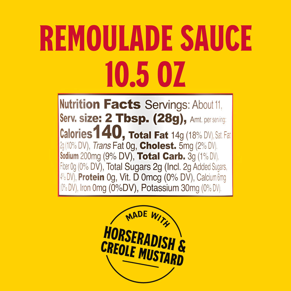 Louisiana Fish Fry Remoulade bottle pour captures creamy texture ideal for dipping.