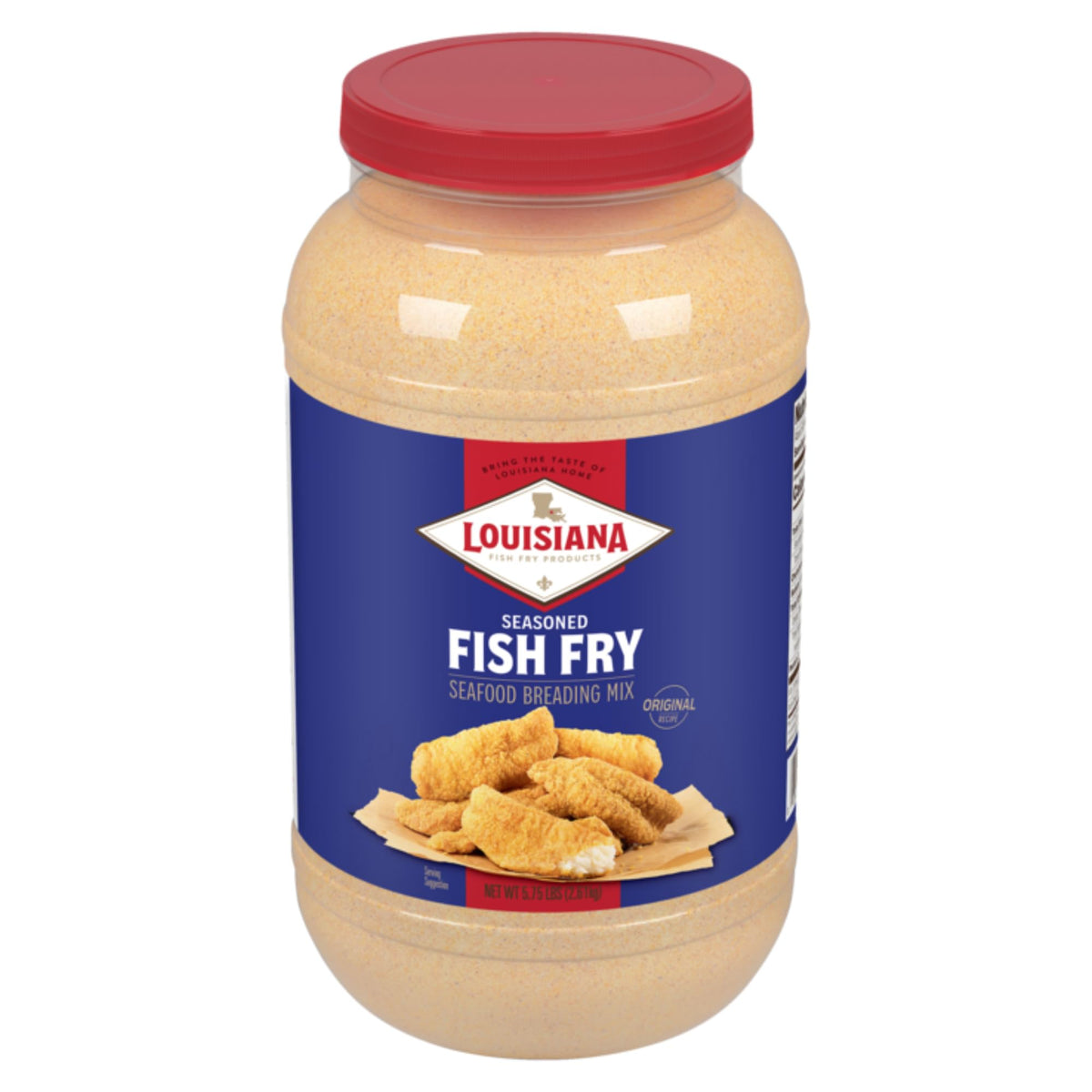 Louisiana Fish Fry Seasoned Fish Fry Mix 1gal bottle shown for easy family meals