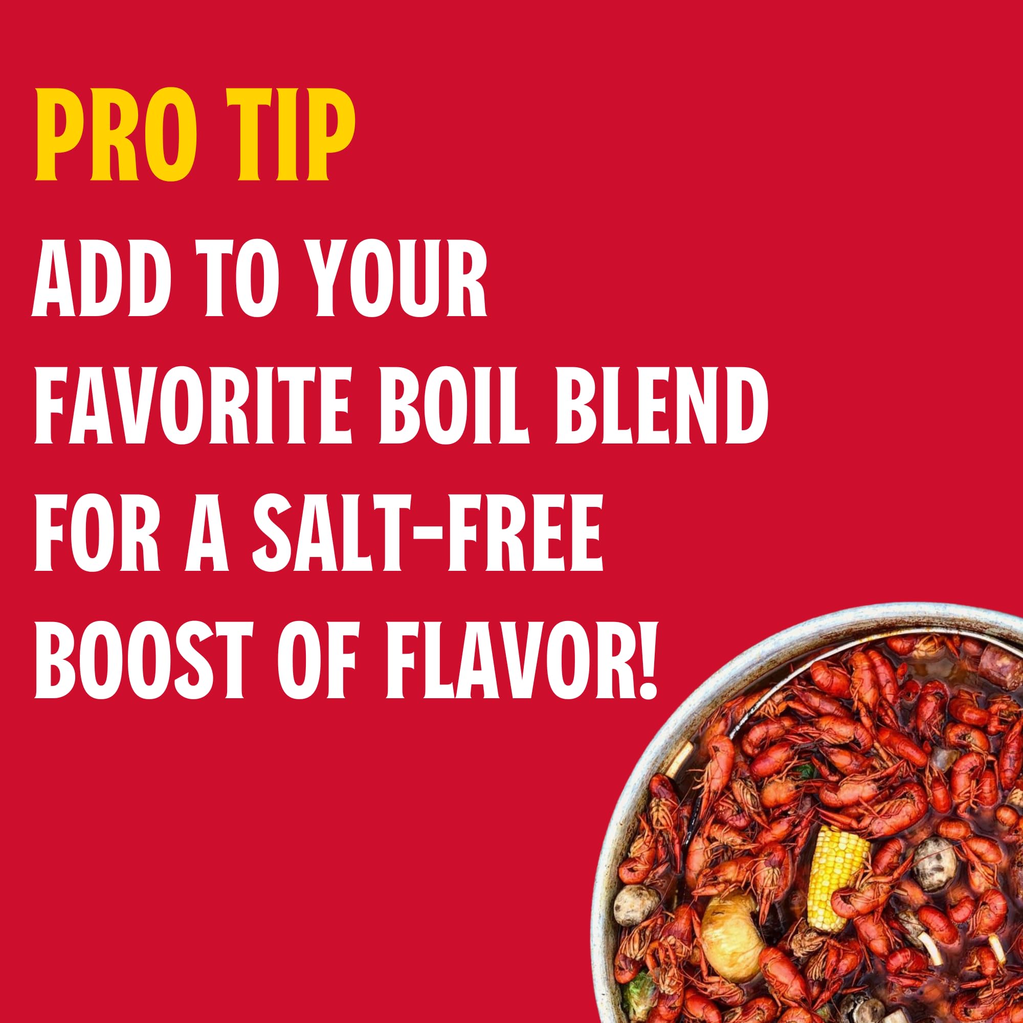 Louisiana Fish Fry Smashed Garlic Boil Booster shown in a kitchen scene with ingredients.