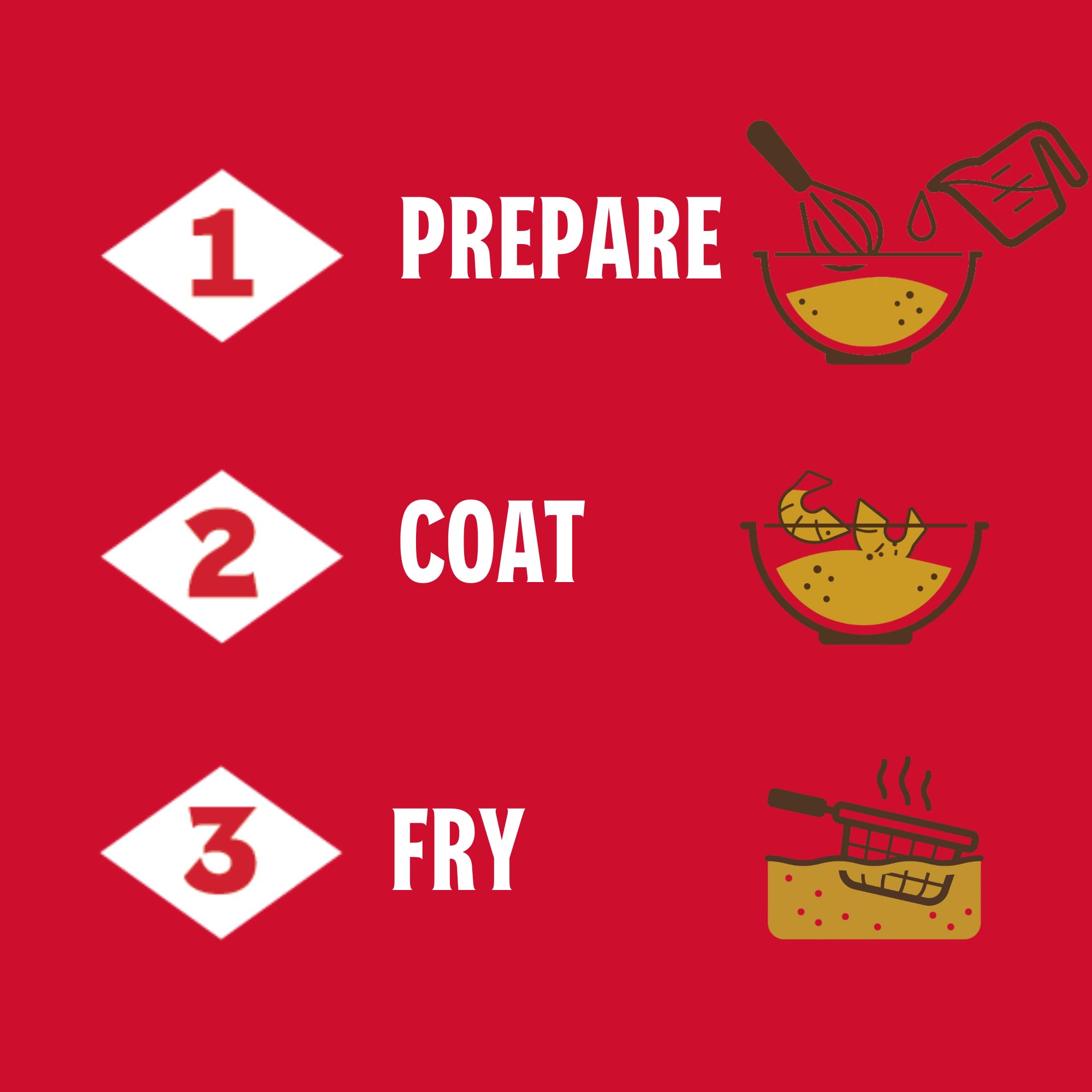 Louisiana Fish Fry Shrimp Fry Batter yields a crispy coating on vegetables.
