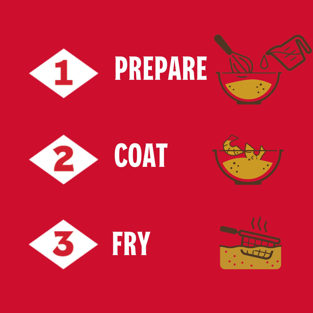 Louisiana Fish Fry Shrimp Fry Batter yields a crispy coating on vegetables.