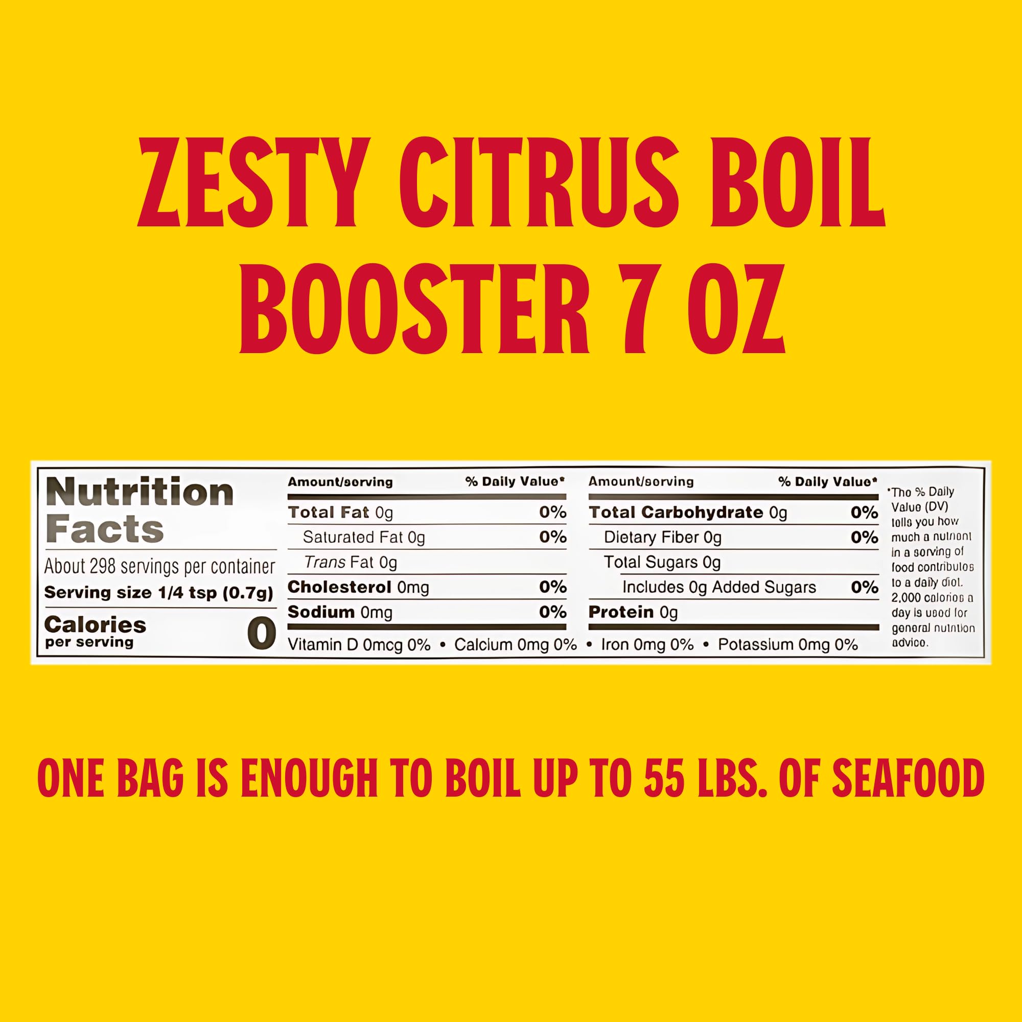 Louisiana Fish Fry Zesty Citrus Boil Booster label highlights citrus flavor.