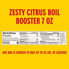 Louisiana Fish Fry Zesty Citrus Boil Booster label highlights citrus flavor.