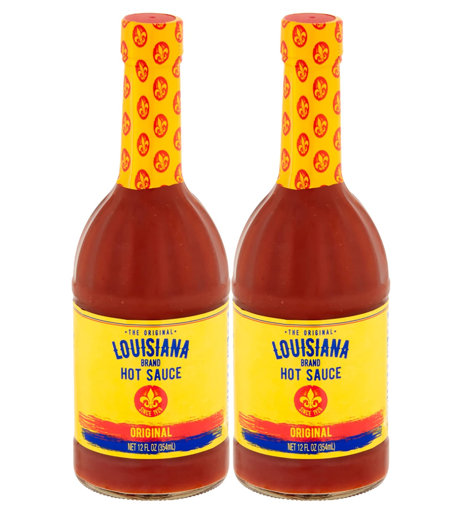 Louisiana Original Hot Sauce 12oz bottle on table for bold meal flavor.