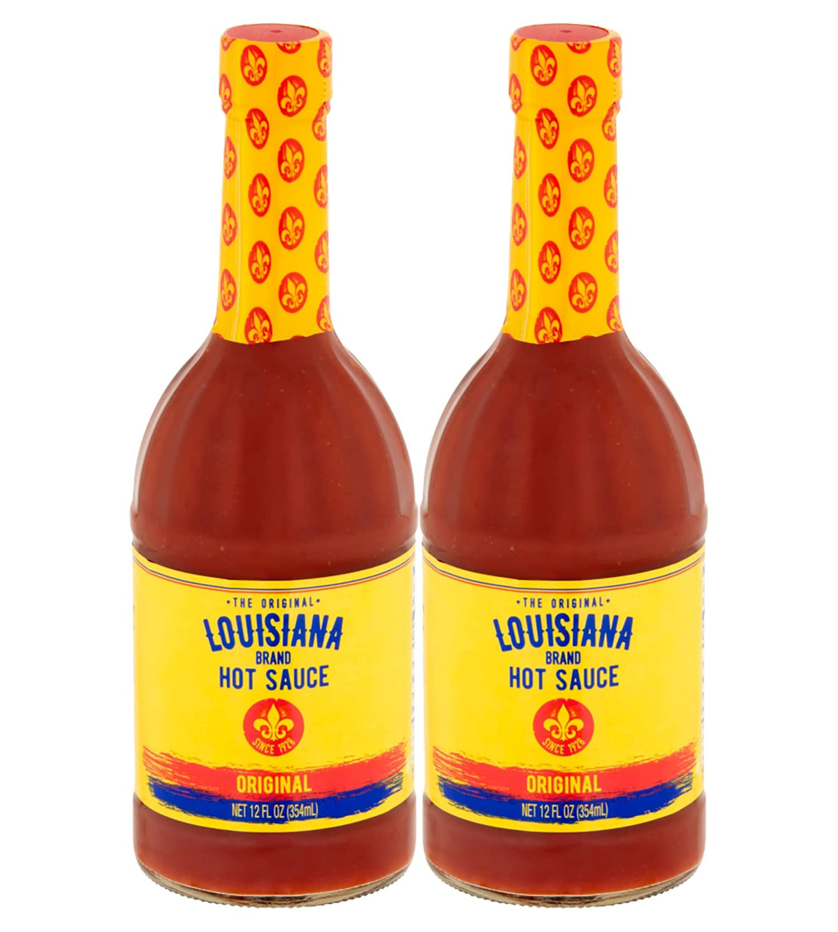 Louisiana Original Hot Sauce 12oz bottle on table for bold meal flavor.
