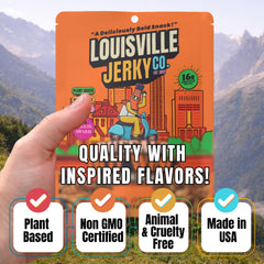 Louisville Vegan Jerky Buffalo Hot Wing serving idea with ready-to-eat slices.