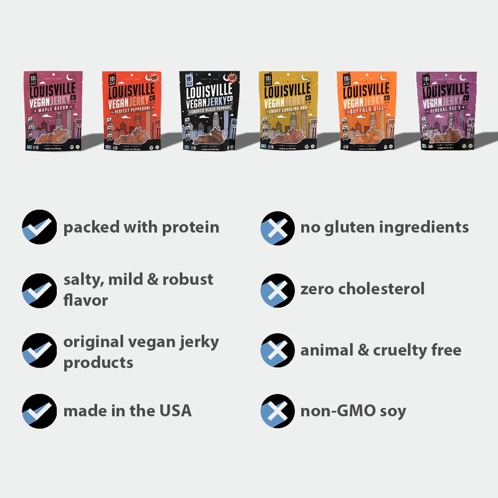 In-hand image shows Louisville Vegan Jerky Maple Bacon bites.