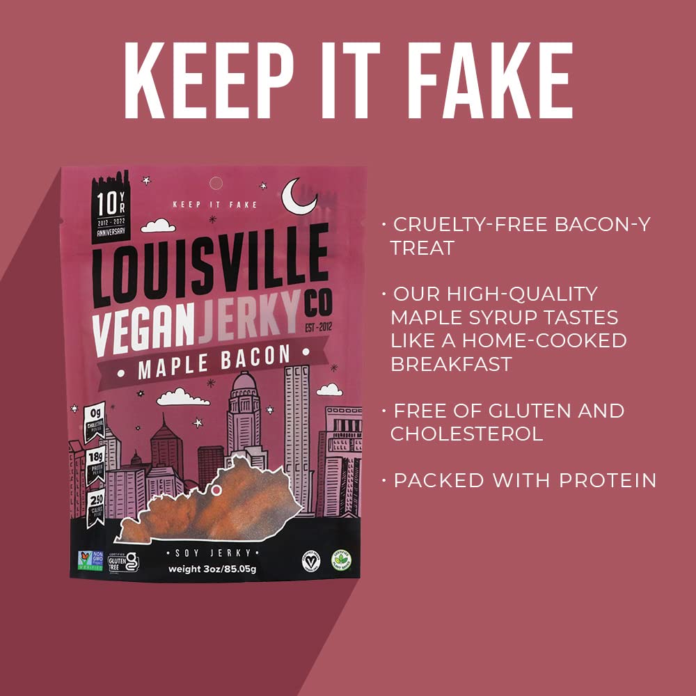 Nutrition label confirms gluten-free and cholesterol-free status for Louisville Jerky.
