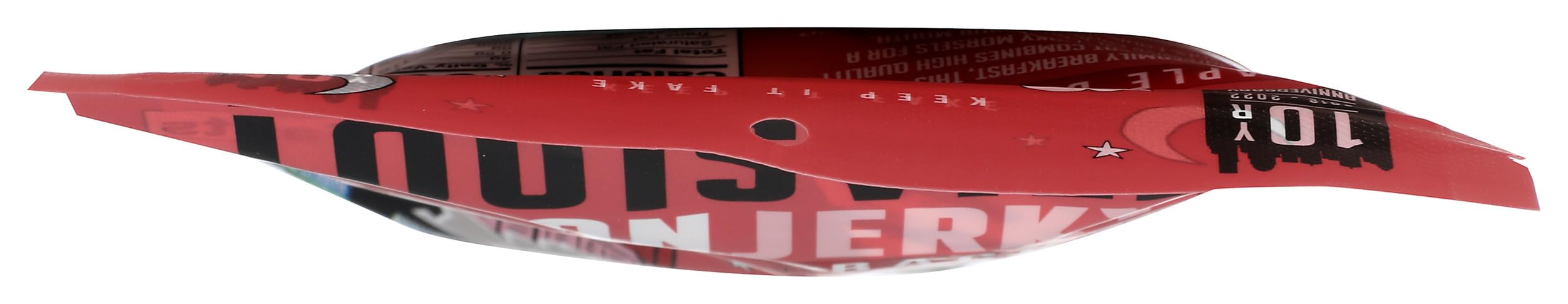 Louisville Vegan Jerky packaging highlights gluten-free, high-protein snack.