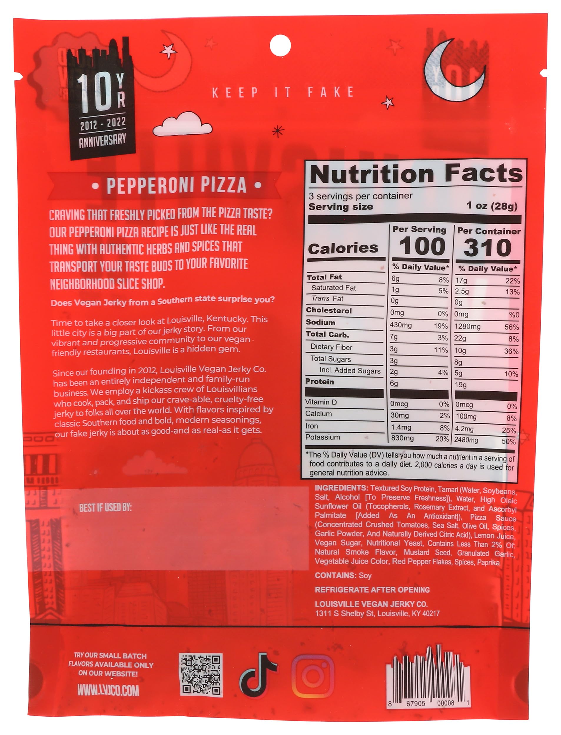 Louisville Vegan Jerky pepperoni pizza slice close-up showing realistic texture