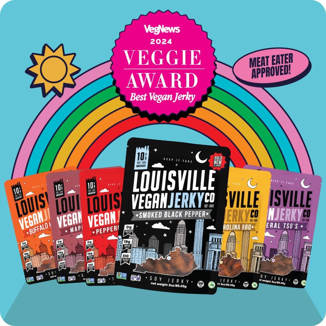 Louisville Vegan Jerky held in hand to show portable protein snack.