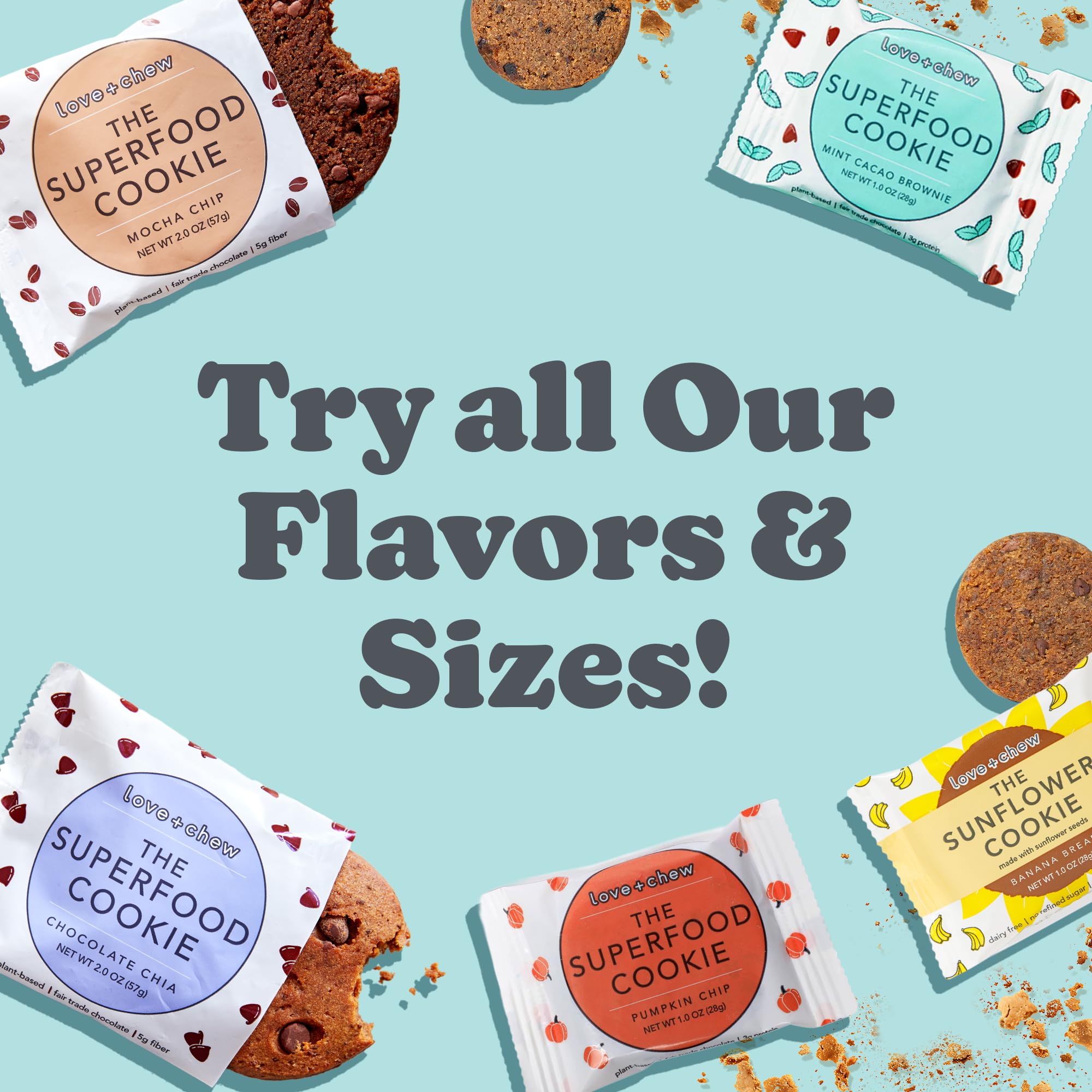 Love + Chew individually wrapped cookies for freshness and portability.