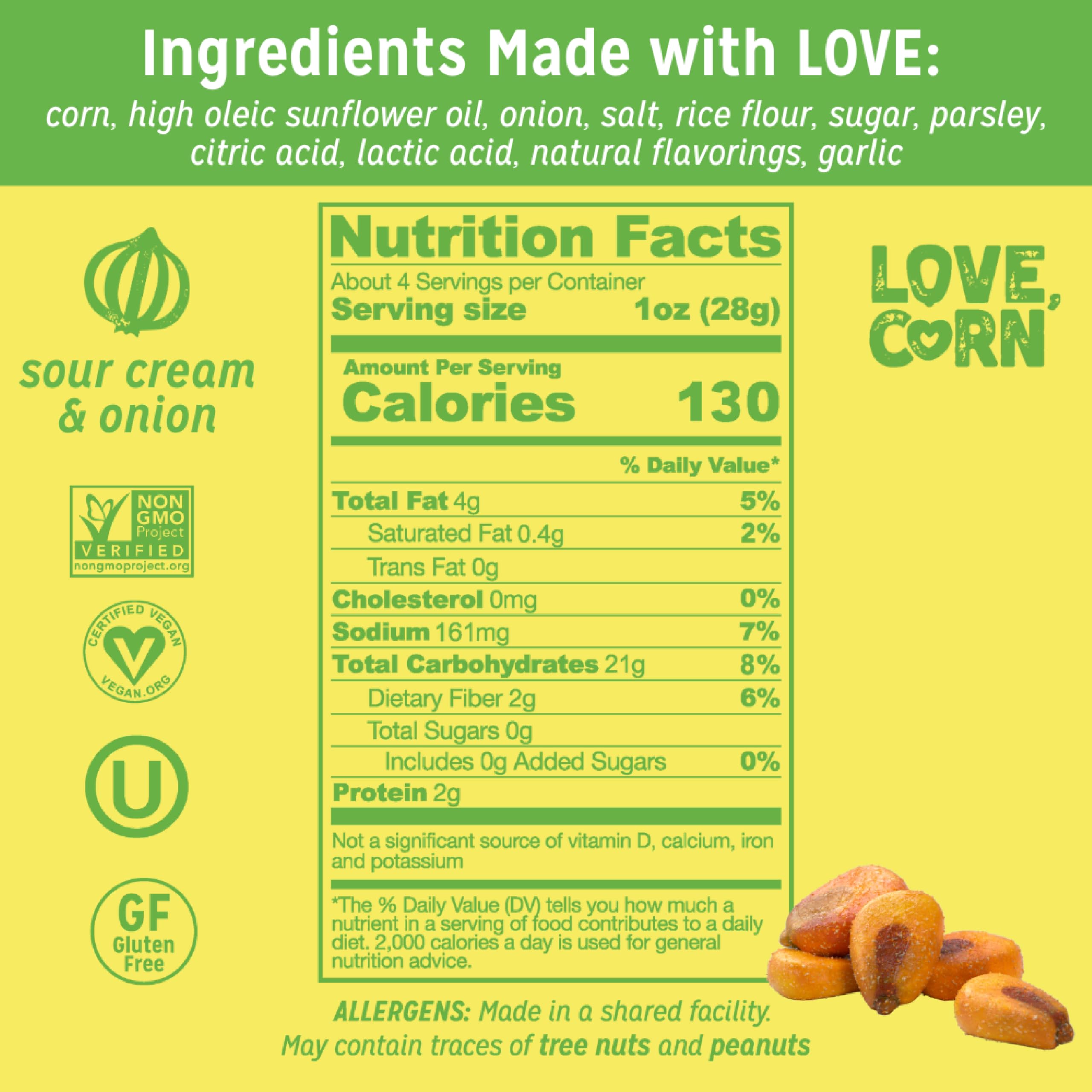 Close-up of Love Corn crunchy texture inviting a savory bite.