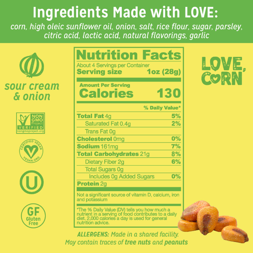 Close-up of Love Corn crunchy texture inviting a savory bite.