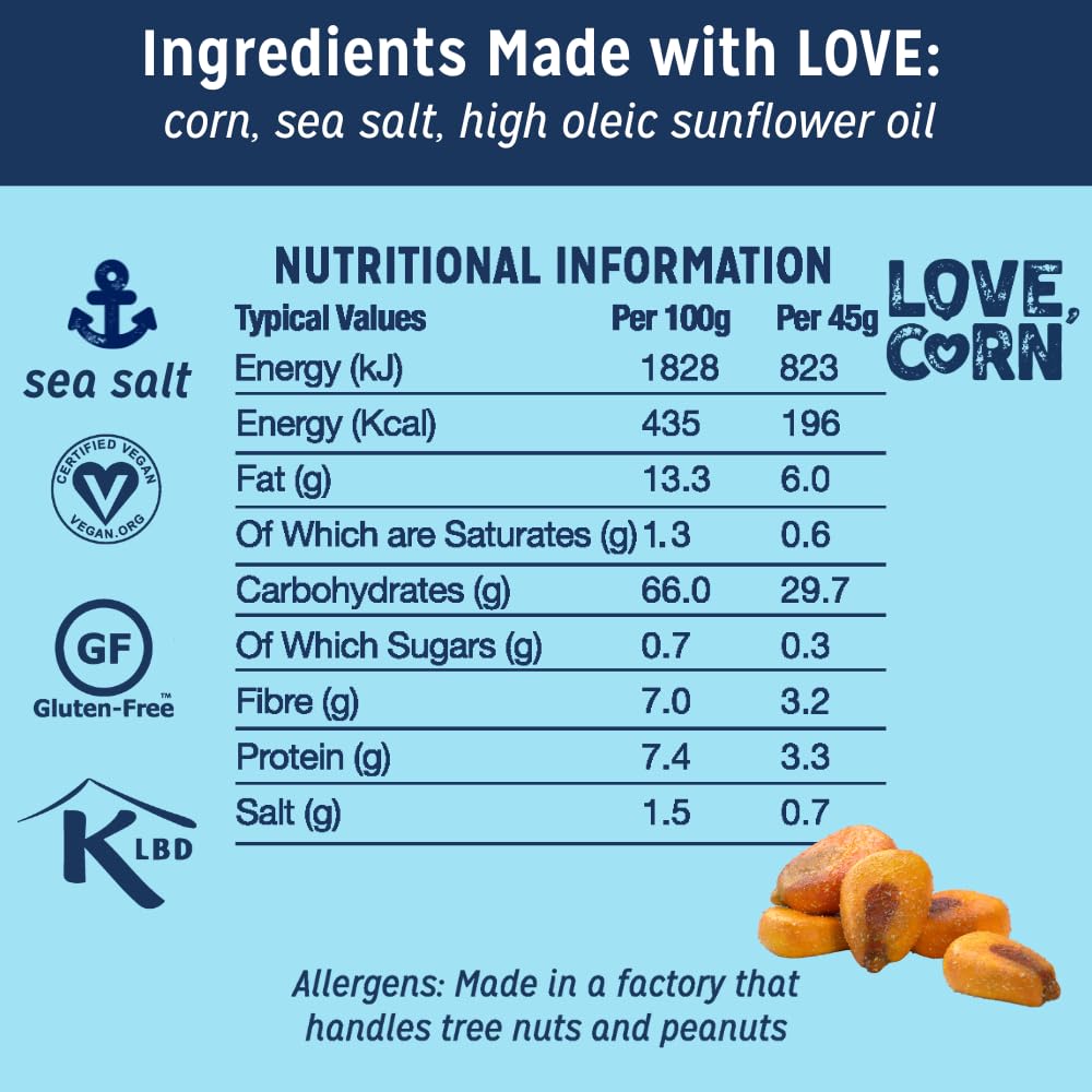 Love Corn Sea Salt crunch close-up, a wholesome plant-based bite.